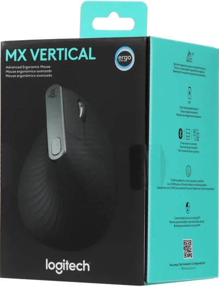 Мышь Logitech MX Vertical черный/серебристый оптическая 4000dpi беспров. BT/Radio USB 4but (910-005449)