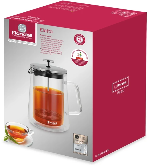 Френч-пресс Rondell Eletto RDS-1824 1л прозрачный Френч-пресс Rondell Eletto RDS-1824 1л прозрачный