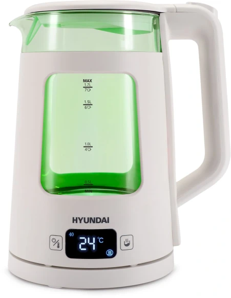Чайник электрический Hyundai HYK-G9407 1.7л. 2200Вт белый корпус: стекло