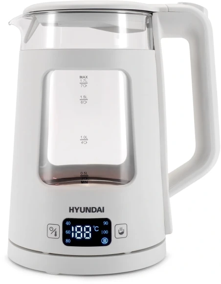 Чайник электрический Hyundai HYK-G9407 1.7л. 2200Вт белый корпус: стекло
