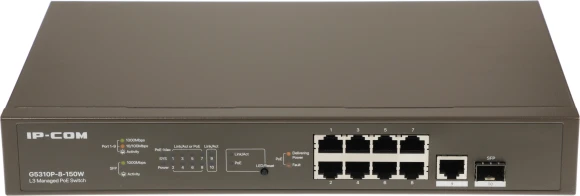 Коммутатор IP-Com G5310P-8-150W (L3) 8x1Гбит/с 1xКомбо(1000BASE-T/SFP) 1SFP 8PoE 130W управляемый