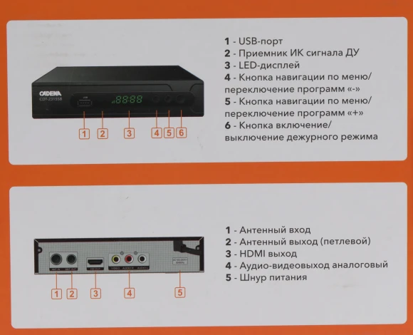 Ресивер DVB-T2 Cadena CDT-2315SB черный