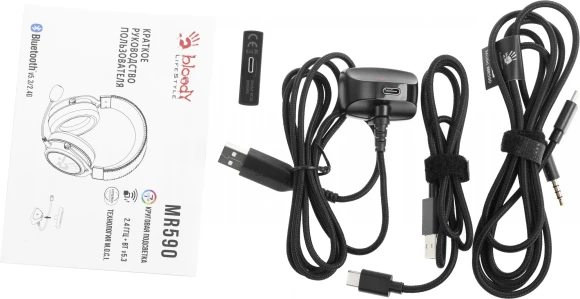 Наушники с микрофоном A4Tech Bloody MR590 Sports белый/черный 1.5м мониторные BT/Radio/3.5mm оголовье (MR590+ WIRED/SPORT WHITE)