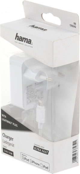 Сетевое зар./устр. Hama H-178342 12W 2.4A для Apple белый (00178342)