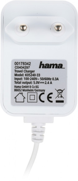 Сетевое зар./устр. Hama H-178342 12W 2.4A для Apple белый (00178342)