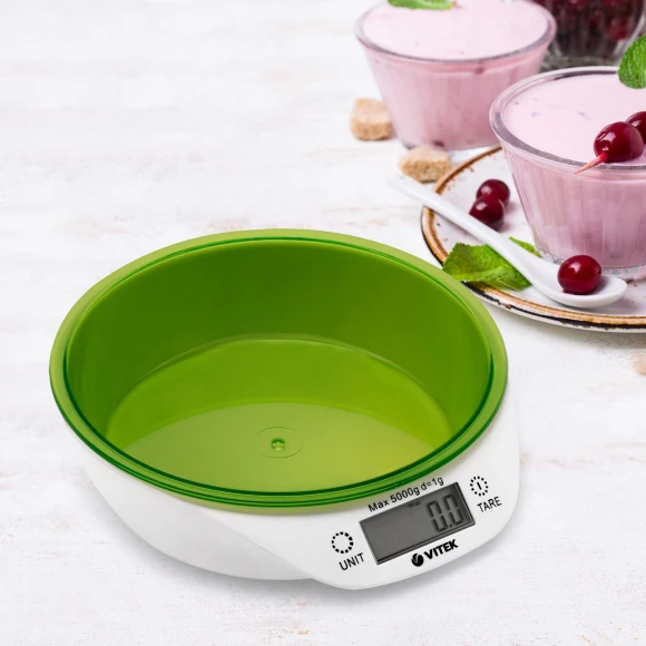 Весы кухонные электронные Vitek VT-2400 макс.вес:5кг белый/зеленый Весы кухонные электронные Vitek VT-2400 макс.вес:5кг белый/зеленый