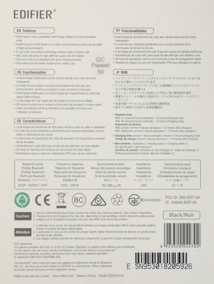 Гарнитура внутриканальные Edifier TWS330 NB черный беспроводные bluetooth в ушной раковине