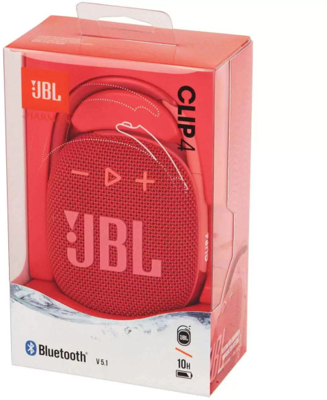 Колонка порт. JBL Clip 4 красный 5W 1.0 BT 15м 500mAh (JBLCLIP4RED) Колонка порт. JBL Clip 4 красный 5W 1.0 BT 15м 500mAh (JBLCLIP4RED)
