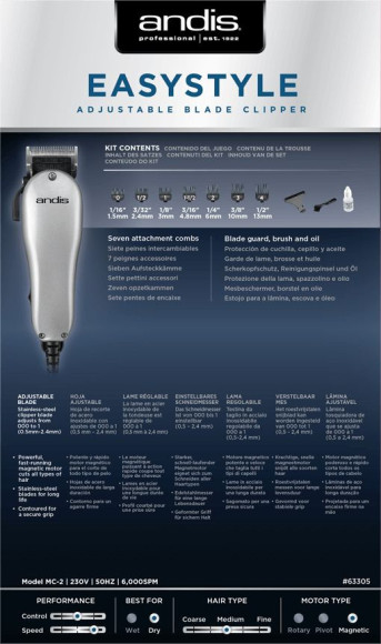 Машинка для стрижки Andis MC-2 EASY STYLE серебристый (насадок в компл:6шт) Машинка для стрижки Andis MC-2 EASY STYLE серебристый (насадок в компл:6шт)
