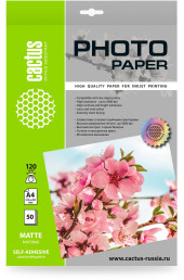 Фотобумага Cactus CS-MSA412050 A4/120г/м2/50л./белый матовое самоклей. для струйной печати Фотобумага Cactus CS-MSA412050 A4/120г/м2/50л./белый матовое самоклей. для струйной печати