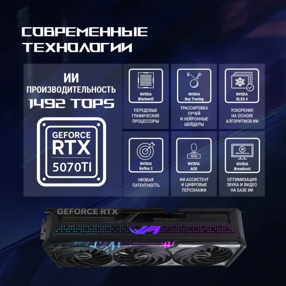 Видеокарта Asus PCI-E 5.0 ROG-STRIX-RTX5070TI-O16G-GAMING NVIDIA GeForce RTX 5070TI 16Gb 256bit GDDR7 2602/28000 HDMIx2 DPx3 HDCP Ret Видеокарта Asus PCI-E 5.0 ROG-STRIX-RTX5070TI-O16G-GAMING NVIDIA GeForce RTX 5070TI 16Gb 256bit GDDR7 2602/28000 HDMIx2 DPx3 HDCP Ret