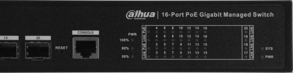 Коммутатор Dahua DH-S4220-16GT-190 (L2) 16x100Мбит/с 2x1Гбит/с 2SFP 16PoE 190W управляемый