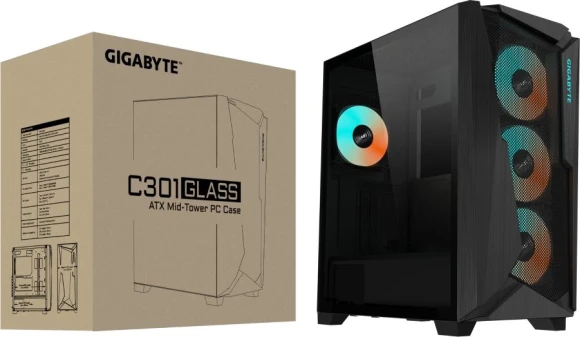 Корпус Gigabyte C301G черный без БП ATX 3x120mm 5x140mm 2xUSB3.0 audio bott PSU Корпус Gigabyte C301G черный без БП ATX 3x120mm 5x140mm 2xUSB3.0 audio bott PSU