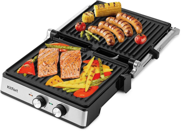 Электрогриль Kitfort КТ-3601 2000Вт серебристый/черный