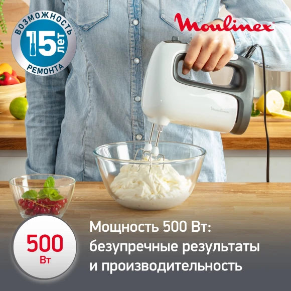Миксер стационарный Moulinex HM464110 500Вт белый/черный Миксер стационарный Moulinex HM464110 500Вт белый/черный