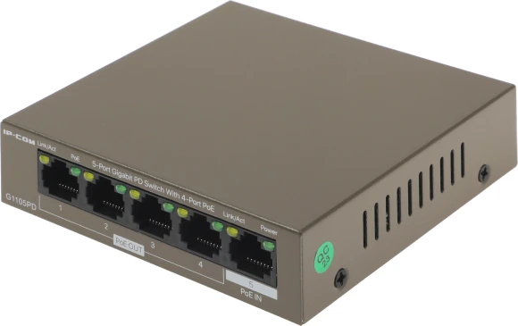 Коммутатор IP-Com G1105PD (L2) 5x1Гбит/с 4PoE 30W неуправляемый Коммутатор IP-Com G1105PD (L2) 5x1Гбит/с 4PoE 30W неуправляемый