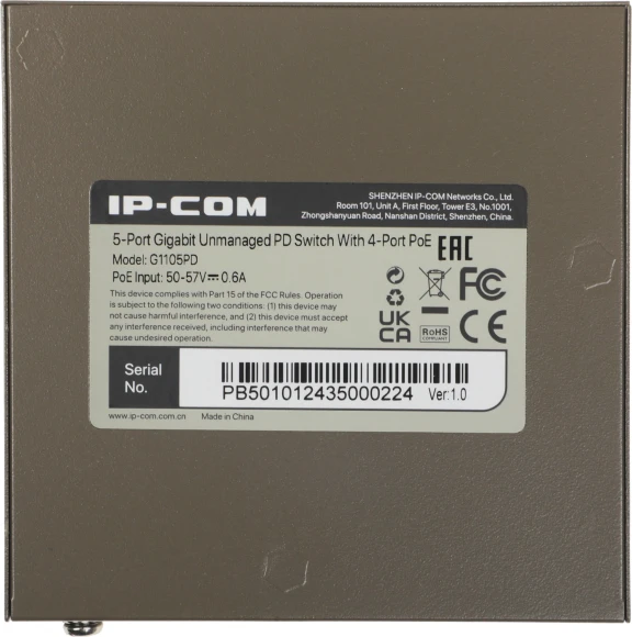 Коммутатор IP-Com G1105PD (L2) 5x1Гбит/с 4PoE 30W неуправляемый Коммутатор IP-Com G1105PD (L2) 5x1Гбит/с 4PoE 30W неуправляемый