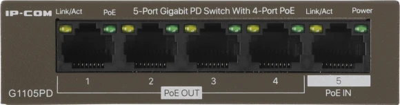 Коммутатор IP-Com G1105PD (L2) 5x1Гбит/с 4PoE 30W неуправляемый Коммутатор IP-Com G1105PD (L2) 5x1Гбит/с 4PoE 30W неуправляемый