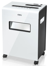 Шредер Deli E9911-EU белый (секр.P-4) фрагменты 8лист. 16лтр. скрепки скобы пл.карты CD Шредер Deli E9911-EU белый (секр.P-4) фрагменты 8лист. 16лтр. скрепки скобы пл.карты CD