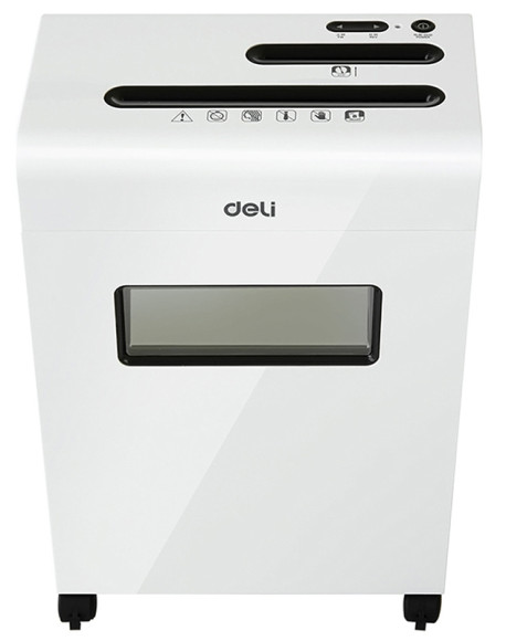 Шредер Deli E9911-EU белый (секр.P-4) фрагменты 8лист. 16лтр. скрепки скобы пл.карты CD Шредер Deli E9911-EU белый (секр.P-4) фрагменты 8лист. 16лтр. скрепки скобы пл.карты CD