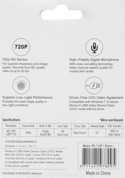 Камера Web A4Tech PK-710P черный 1Mpix (1280x720) USB2.0 с микрофоном