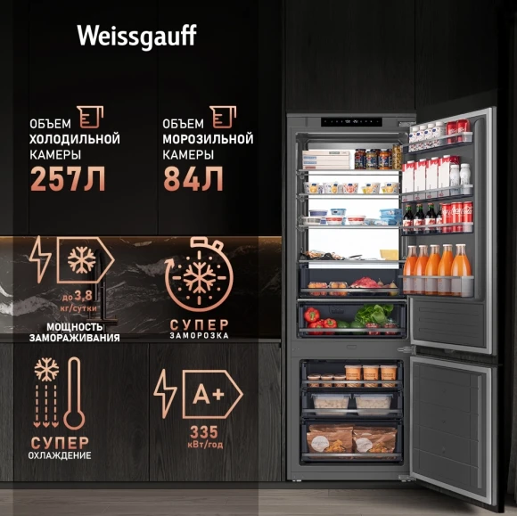 Холодильник Weissgauff WRKI 1970 Total NoFrost Inverter Premium EcoFresh 2-хкамерн. инвертер (433160)
