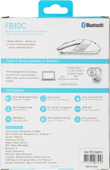 Мышь A4Tech Fstyler FB10C розовый оптическая 2000dpi беспров. BT/Radio USB 4but (FB10C BABY PINK) Мышь A4Tech Fstyler FB10C розовый оптическая 2000dpi беспров. BT/Radio USB 4but (FB10C BABY PINK)