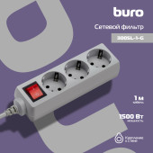 Сетевой фильтр Buro 300SL-1-G 1м (3 розетки) серый (пакет ПЭ) Сетевой фильтр Buro 300SL-1-G 1м (3 розетки) серый (пакет ПЭ)