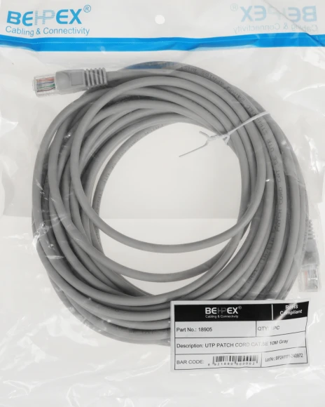 Патч-корд cat.5E stranded molded 10м серый RJ-45 (m)-RJ-45 (m)