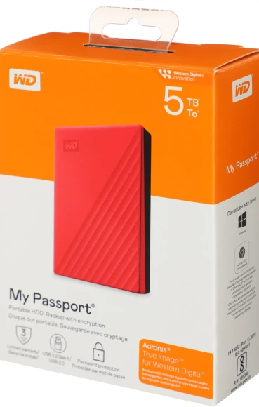 Жесткий диск WD USB3.2 Gen1 5TB WDBPKJ0050BRD-WESN My Passport 2.5" красный Жесткий диск WD USB3.2 Gen1 5TB WDBPKJ0050BRD-WESN My Passport 2.5" красный