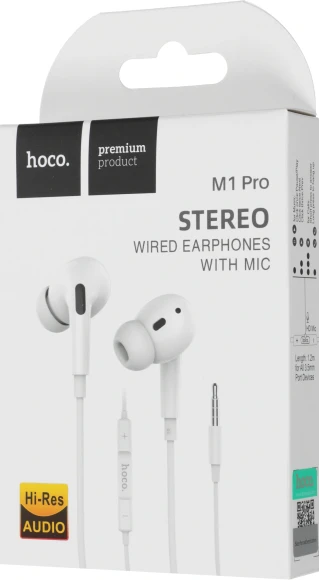 Гарнитура внутриканальные Hoco M1 Pro 1.2м белый проводные в ушной раковине