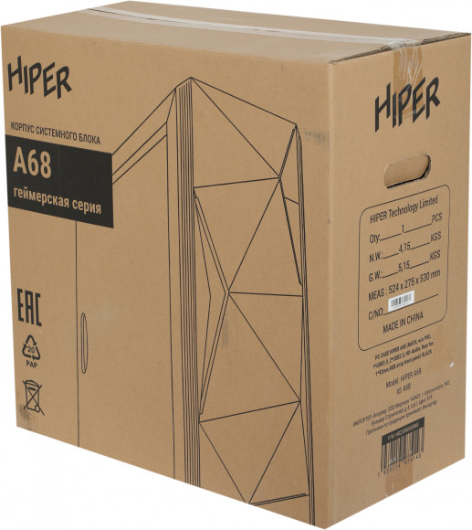 Корпус Hiper A68 черный без БП mATX 1x80mm 1x92mm 2xUSB2.0 1xUSB3.0 audio