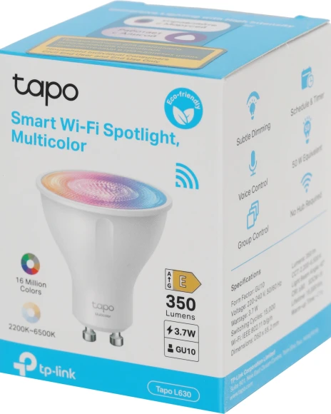 Умная лампа TP-Link Tapo L630 GU10 3.7Вт 350lm Wi-Fi (упак.:1шт) Умная лампа TP-Link Tapo L630 GU10 3.7Вт 350lm Wi-Fi (упак.:1шт)
