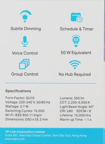 Умная лампа TP-Link Tapo L630 GU10 3.7Вт 350lm Wi-Fi (упак.:1шт) Умная лампа TP-Link Tapo L630 GU10 3.7Вт 350lm Wi-Fi (упак.:1шт)