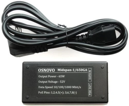 Инжектор PoE Osnovo Midspan-1/650GA 10/100/1000BASE-T 65Вт 100-240В(АС)