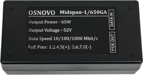 Инжектор PoE Osnovo Midspan-1/650GA 10/100/1000BASE-T 65Вт 100-240В(АС)