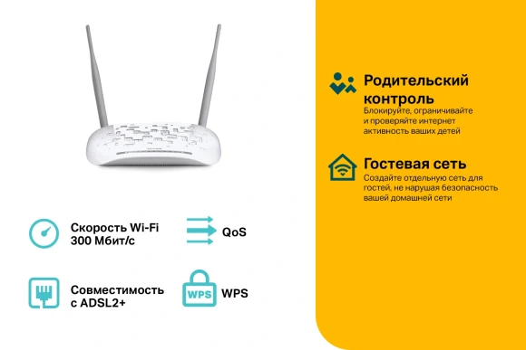 Роутер беспроводной TP-Link TD-W8961N N300 10/100BASE-TX/ADSL белый