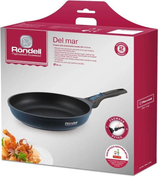 Сковорода Rondell Del mar RDA-1849 круглая 28см покрытие: Xylan Plus ручка съемная (без крышки) синий Сковорода Rondell Del mar RDA-1849 круглая 28см покрытие: Xylan Plus ручка съемная (без крышки) синий