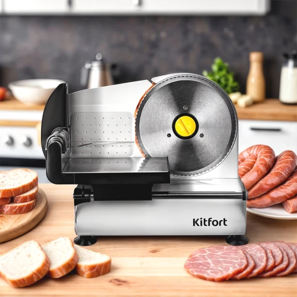 Ломтерезка Kitfort КТ-6269 150Вт (нарезка до 15мм) серебристый/черный Ломтерезка Kitfort КТ-6269 150Вт (нарезка до 15мм) серебристый/черный