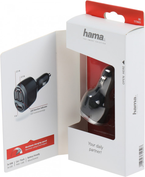 Автомобильное зар./устр. Hama H-173603 5W 2.1A+2.1A+1A 3xUSB универсальное черный (00173603)