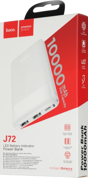 Мобильный аккумулятор Hoco J72 Easy travel 10000mAh 2A 2xUSB-A белый (J72 EASY TRAVEL WHITE)
