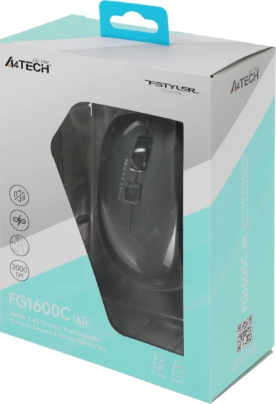 Числовой блок + мышь A4Tech Fstyler FG1600C Air клав:серый мышь:серый/черный USB беспроводная slim (FG1600C)