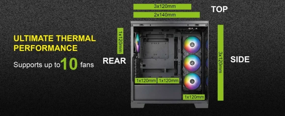 Корпус Azza COVE черный без БП ATX 6x120mm 2x140mm 1xUSB2.0 1xUSB3.0 audio bott PSU