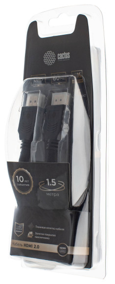 Кабель аудио-видео Cactus CS-HDMI.2-1.5 HDMI (m)/HDMI (m) 1.5м. позолоч.конт. черный Кабель аудио-видео Cactus CS-HDMI.2-1.5 HDMI (m)/HDMI (m) 1.5м. позолоч.конт. черный