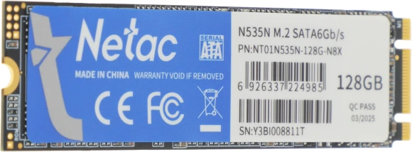 Накопитель SSD Netac SATA-III 128GB NT01N535N-128G-N8X N535N M.2 2280 Накопитель SSD Netac SATA-III 128GB NT01N535N-128G-N8X N535N M.2 2280