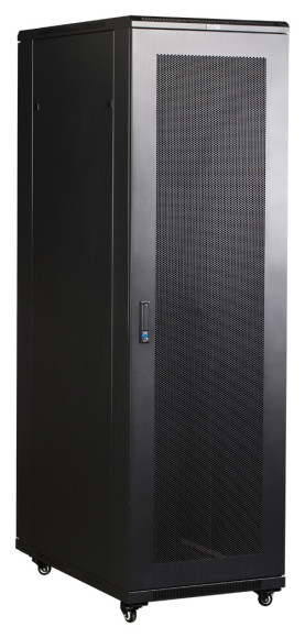 Шкаф коммутационный Lanmaster (TWT-CBB-27U-6X8-P1) напольный 27U 600x800мм пер.дв.перфор. задн.дв.перфор.2-хст. 2 бок.пан. 800кг черный IP20 сталь