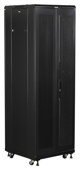 Шкаф коммутационный Lanmaster (TWT-CBB-27U-6X8-P1) напольный 27U 600x800мм пер.дв.перфор. задн.дв.перфор.2-хст. 2 бок.пан. 800кг черный IP20 сталь