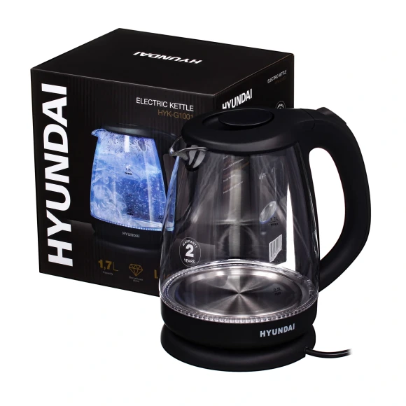 Чайник электрический Hyundai HYK-G1001 1.7л. 2200Вт черный корпус: стекло/пластик