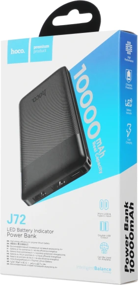Мобильный аккумулятор Hoco J72 Easy travel 10000mAh 2A 2xUSB-A черный