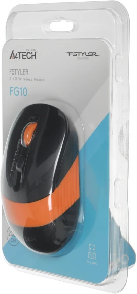 Мышь A4Tech Fstyler FG10 черный/оранжевый оптическая 2000dpi беспров. USB 4but (FG10 ORANGE) Мышь A4Tech Fstyler FG10 черный/оранжевый оптическая 2000dpi беспров. USB 4but (FG10 ORANGE)
